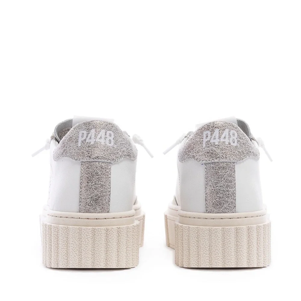 P448 Womens Creeper Platform Sneakers White‎ Pluto Leather Glitter Size 9/39